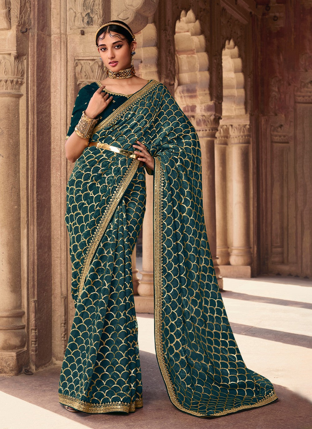 Designer Embroidered Organza Saree - S3169