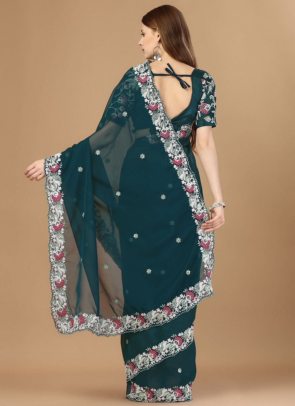 Trendy Embroidered Silk Saree - S4687