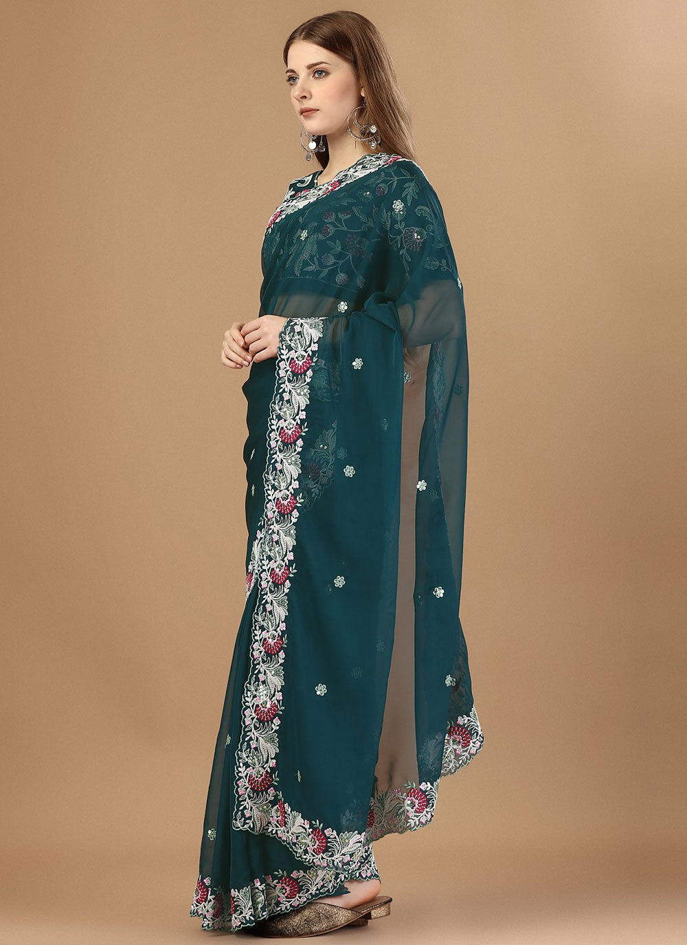 Trendy Embroidered Silk Saree - S4687