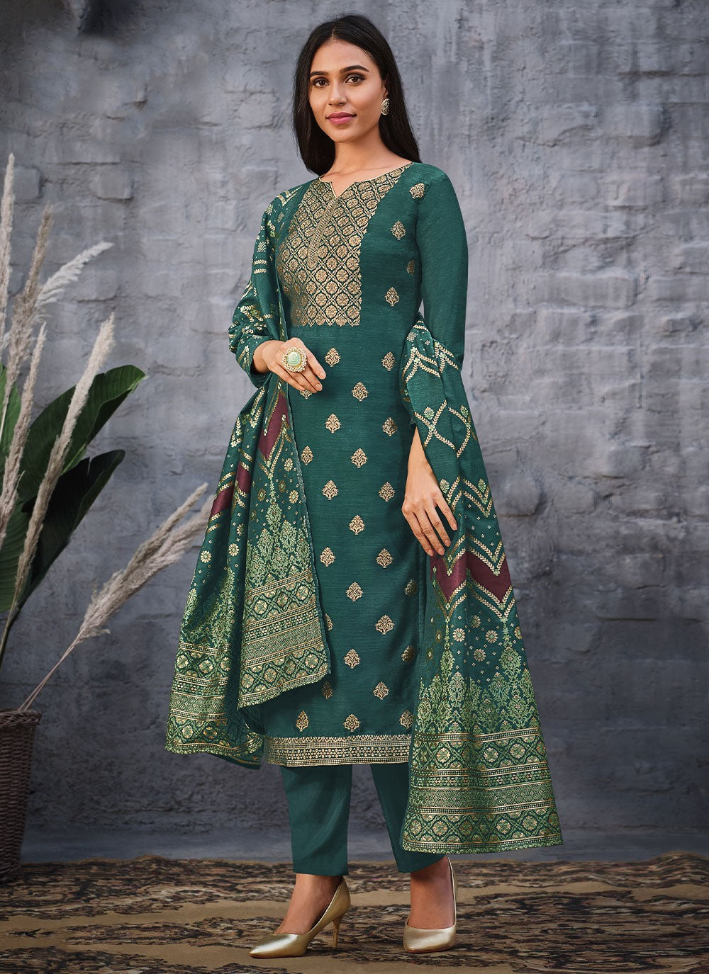 Jacquard Silk Salwar Suit - T988