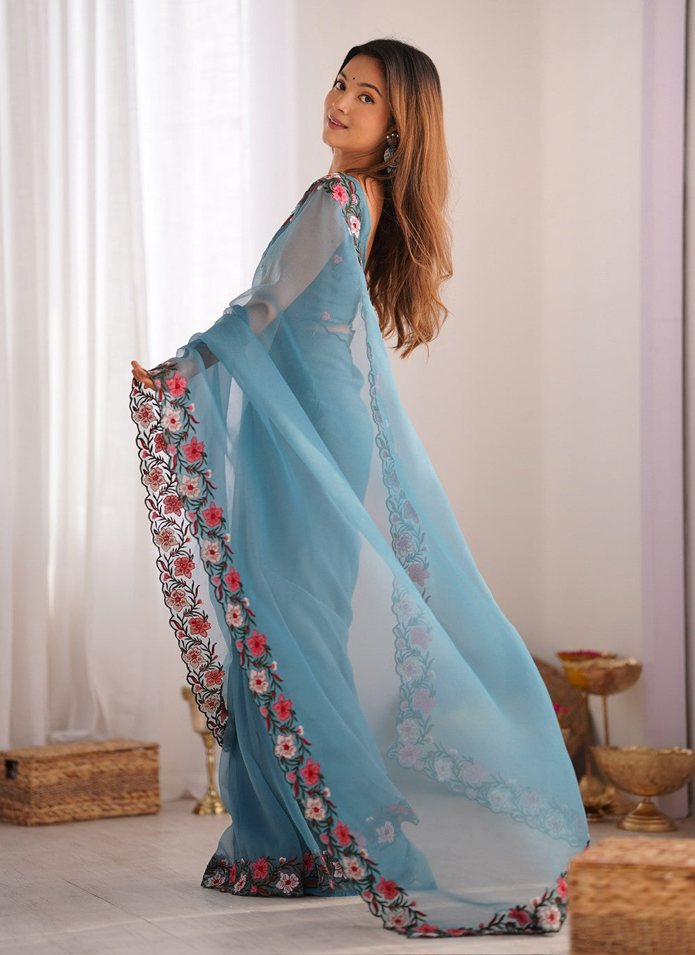 Classic Embroidered Crush Saree - S10287