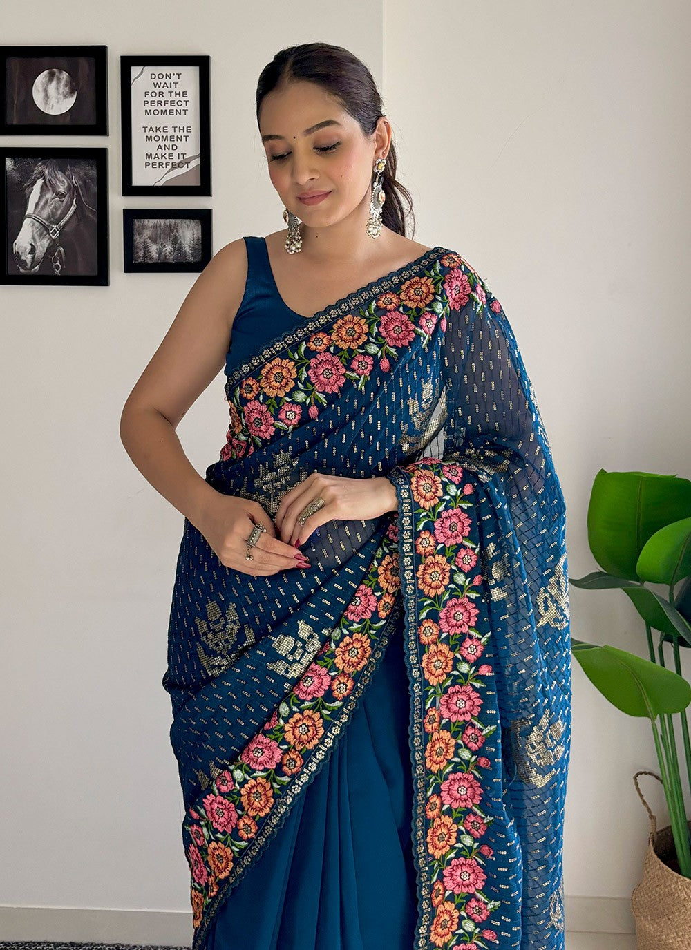 Traditional Embroidered Georgette Saree - S8343