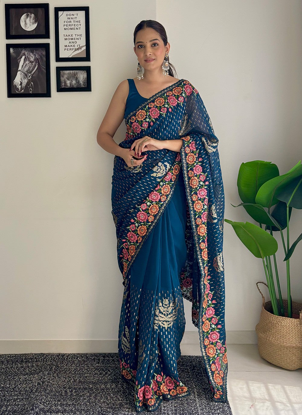 Traditional Embroidered Georgette Saree - S8343