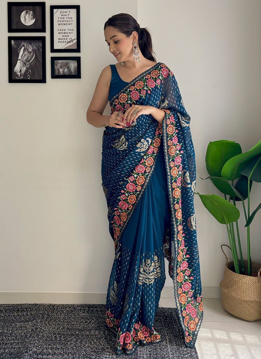 Traditional Embroidered Georgette Saree - S8343