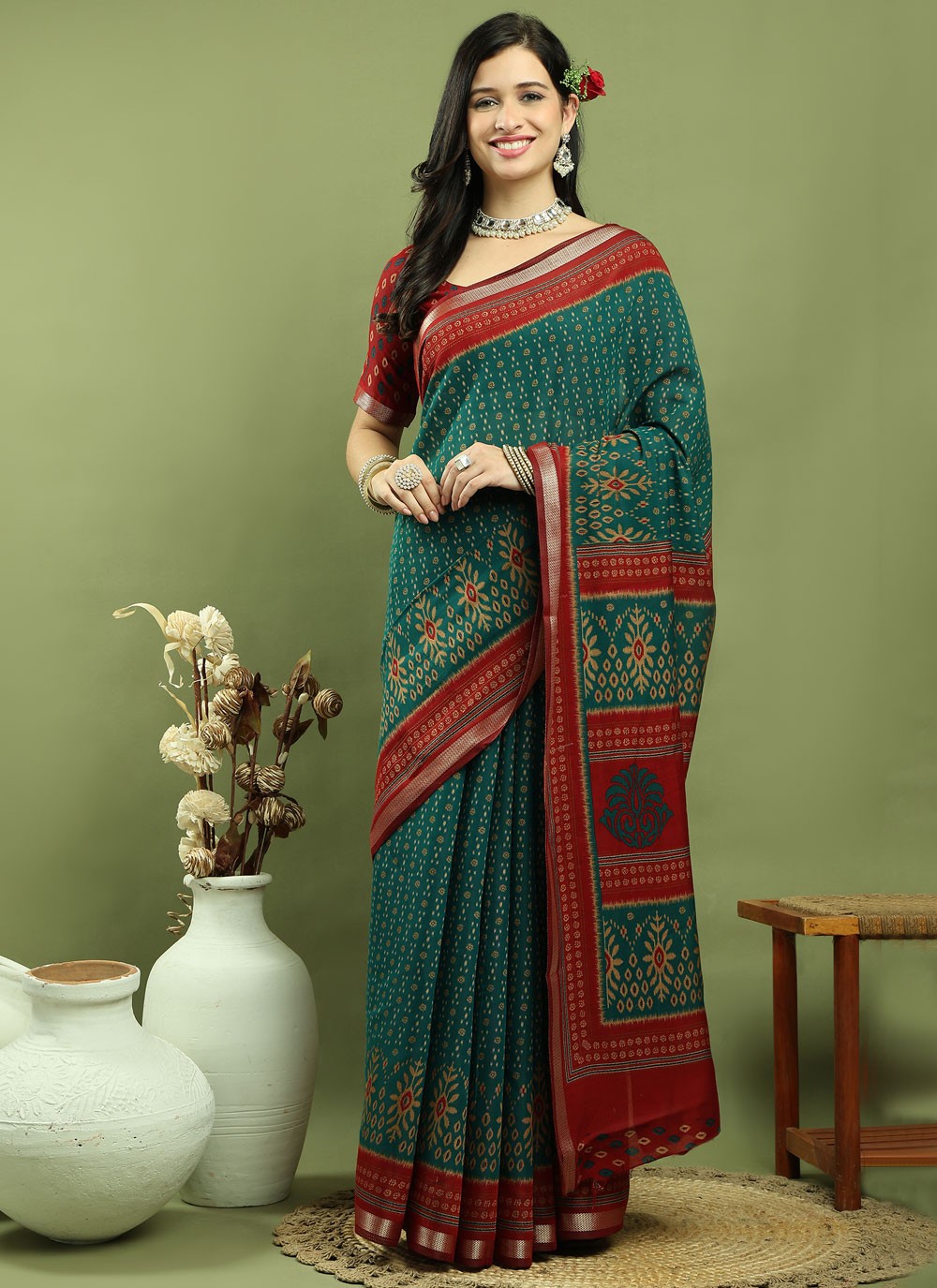 Classic Border Work Silk Blend Saree - S9786