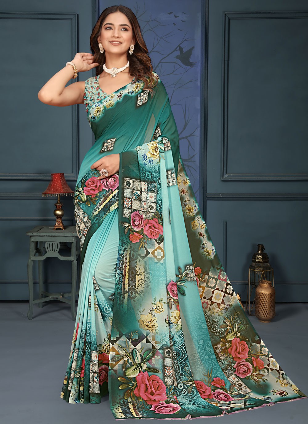 Classic Digital Print Weight Less Saree - S9171