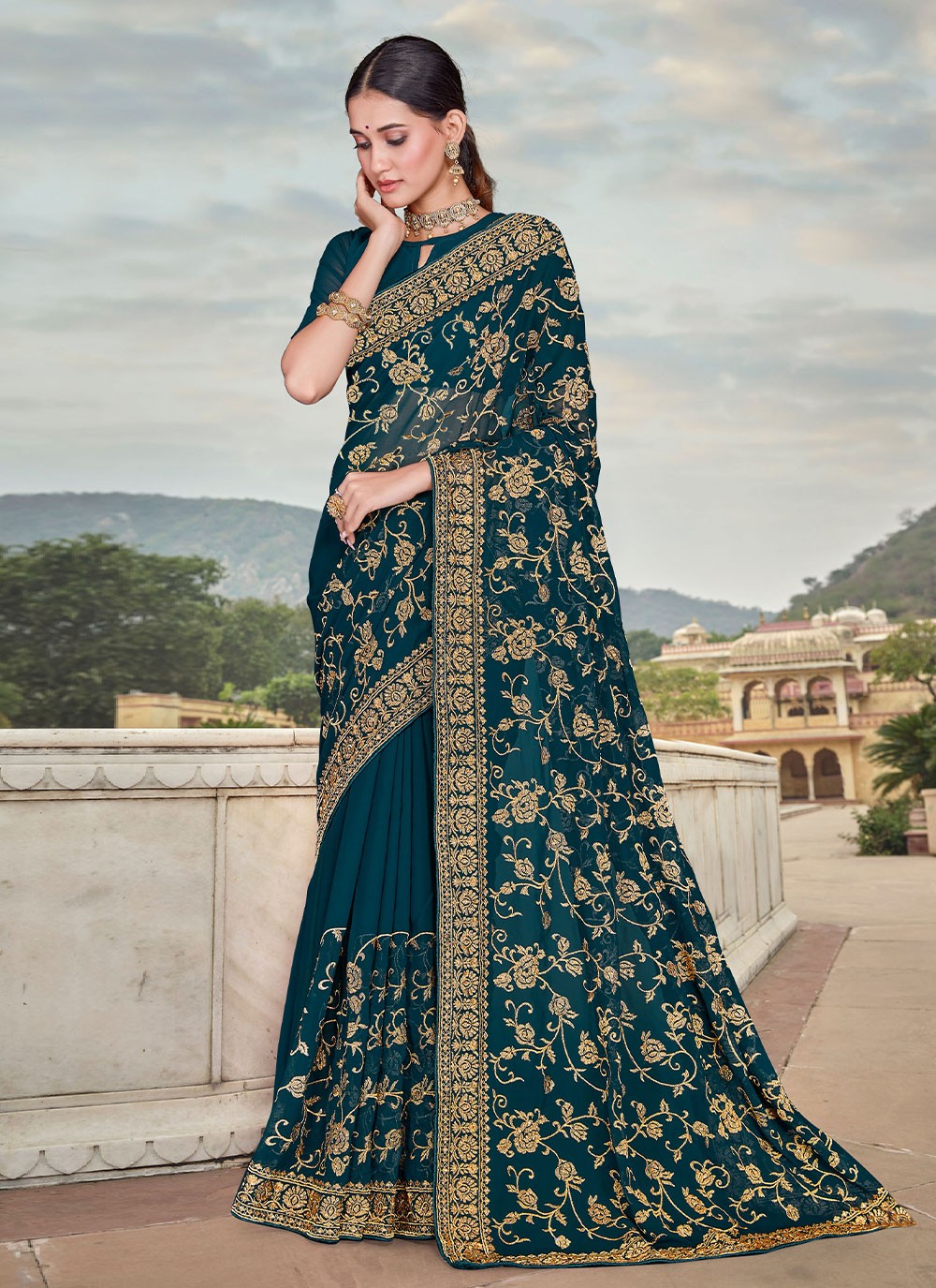 Trendy Embroidered Georgette Saree - S2731