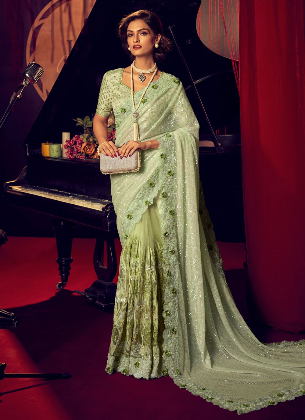 Classic Crystals Imported, Net Saree - S2652