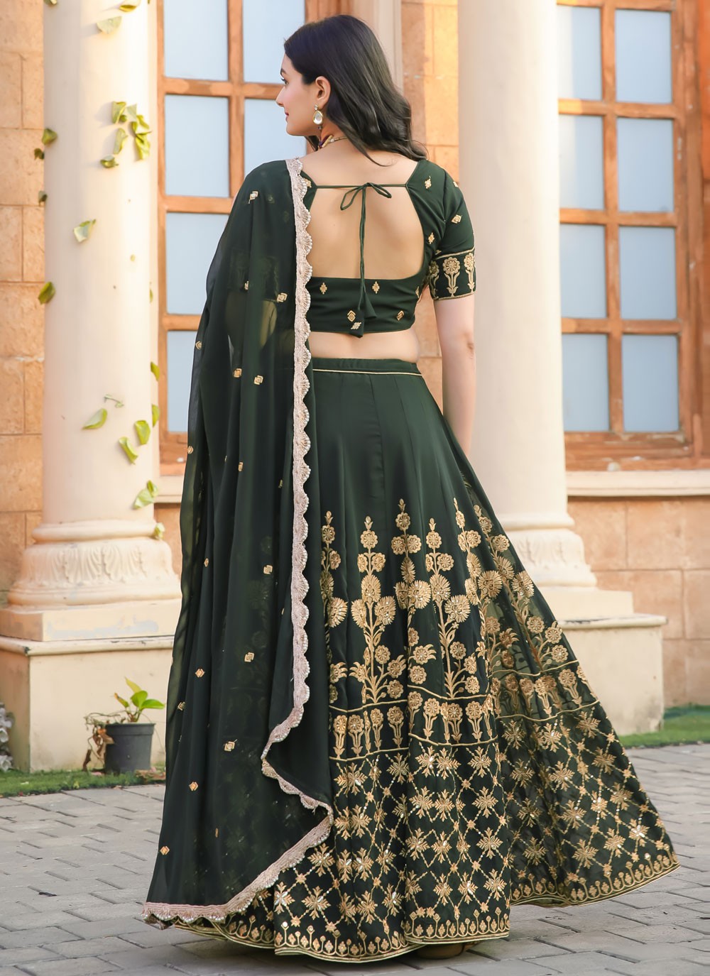 Embroidered Faux Georgette A - Line Lehenga - L2095