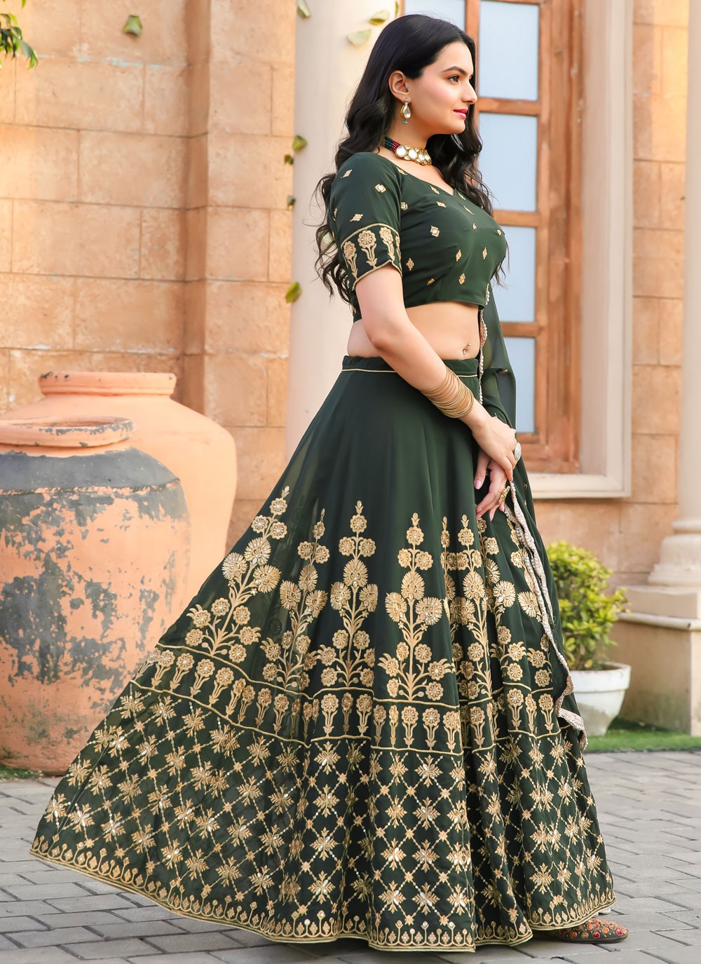 Embroidered Faux Georgette A - Line Lehenga - L2095