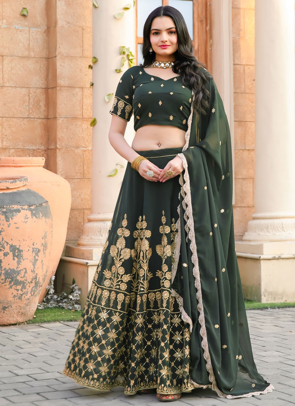 Embroidered Faux Georgette A - Line Lehenga - L2095