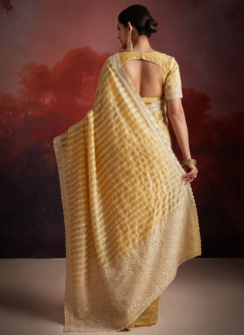 Cutdana, Embroidered, Sequins, Thread Organza Saree - S12047