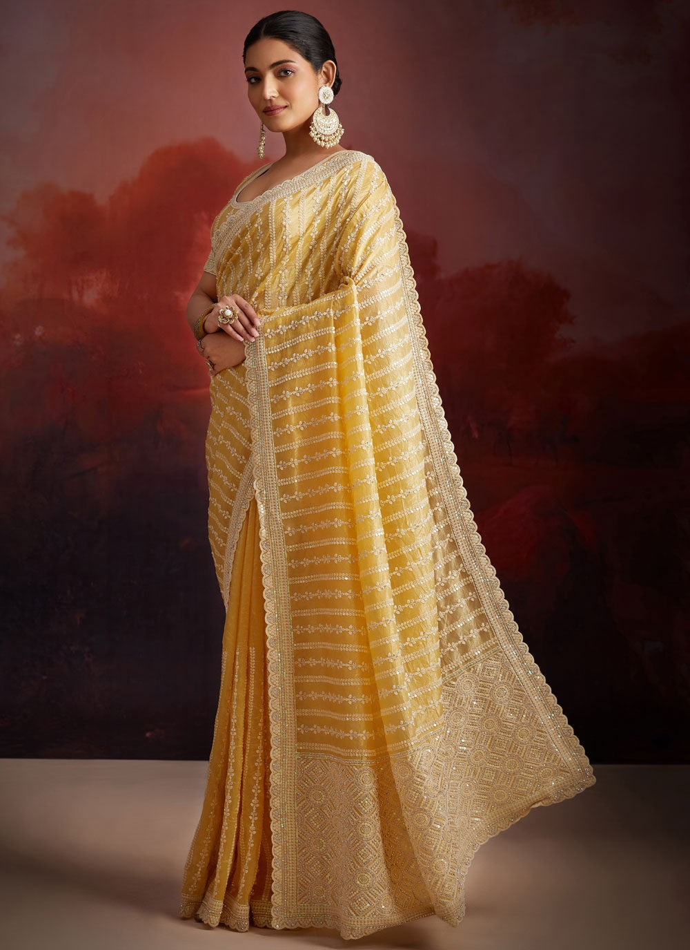 Cutdana, Embroidered, Sequins, Thread Organza Saree - S12047