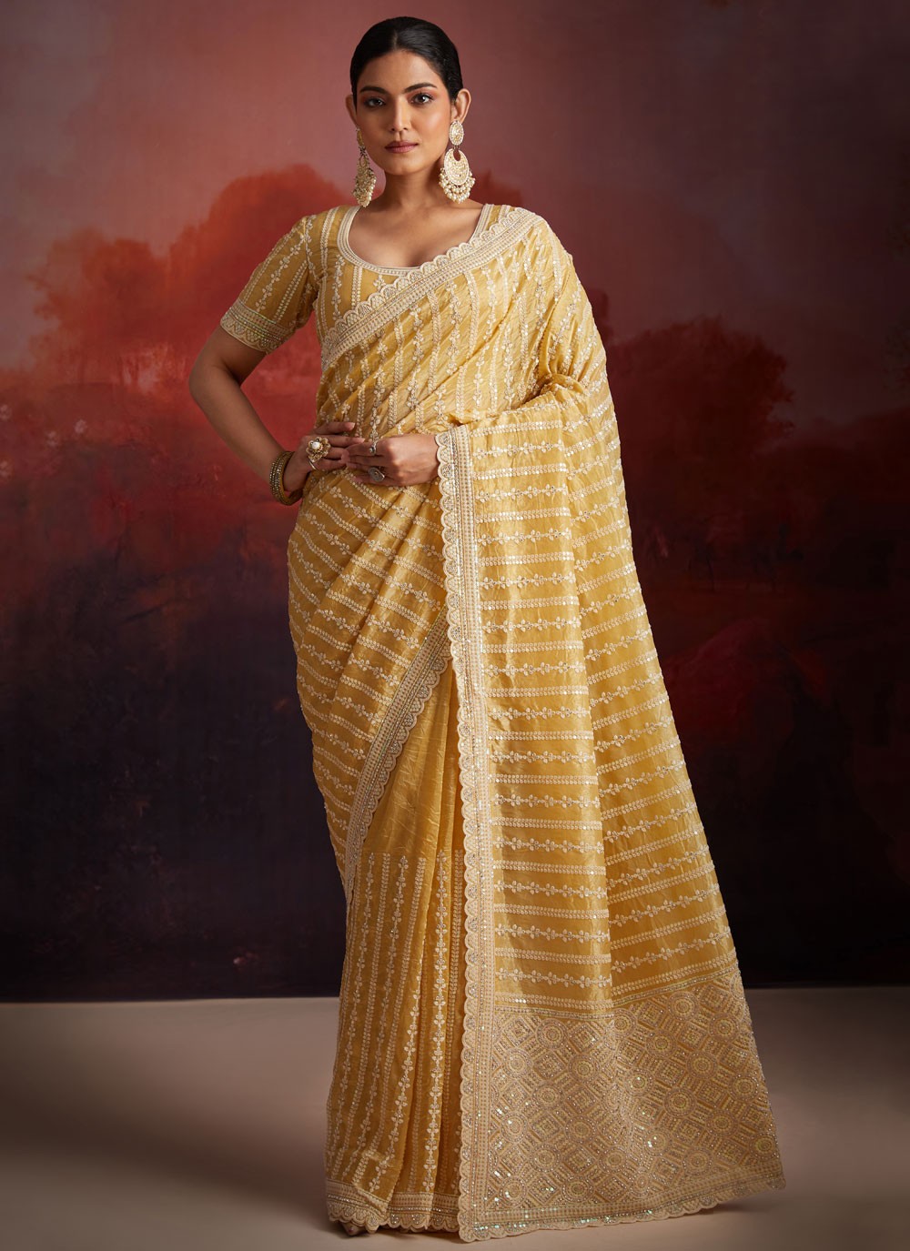 Cutdana, Embroidered, Sequins, Thread Organza Saree - S12047