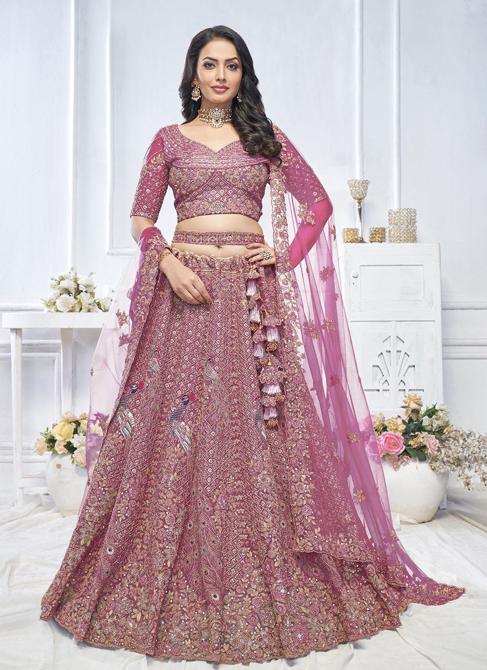 Embroidered Net A - Line Lehenga - L2762