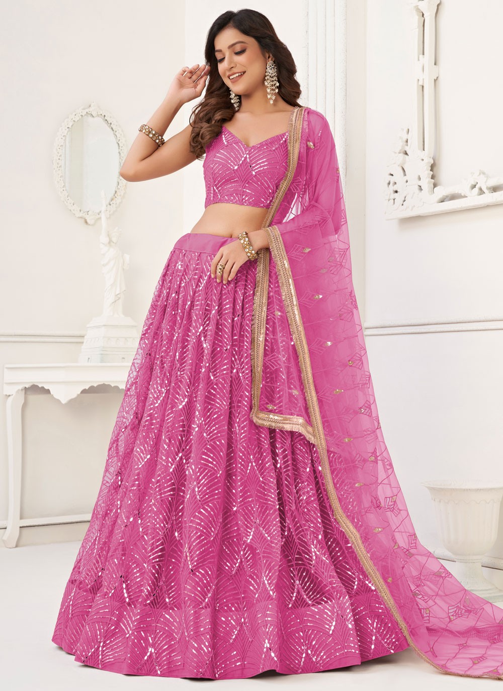 Embroidered Net A - Line Lehenga - L3011