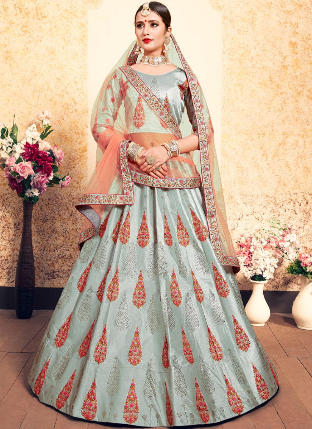 Swarovski Satin A - Line Lehenga - L0012