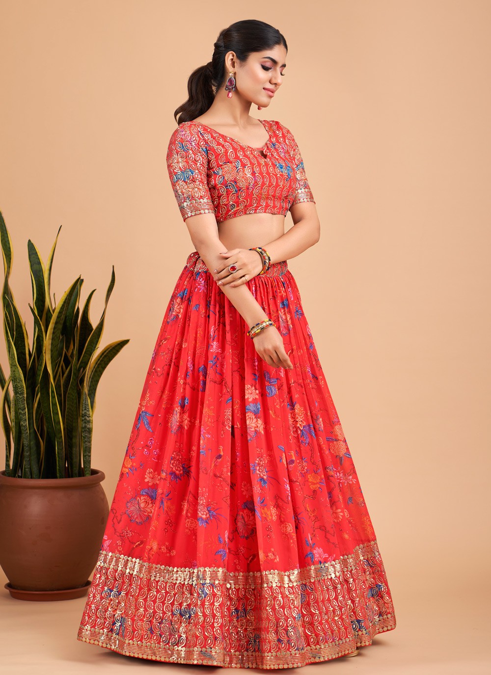 Embroidered Faux Georgette A - Line Lehenga - L0755