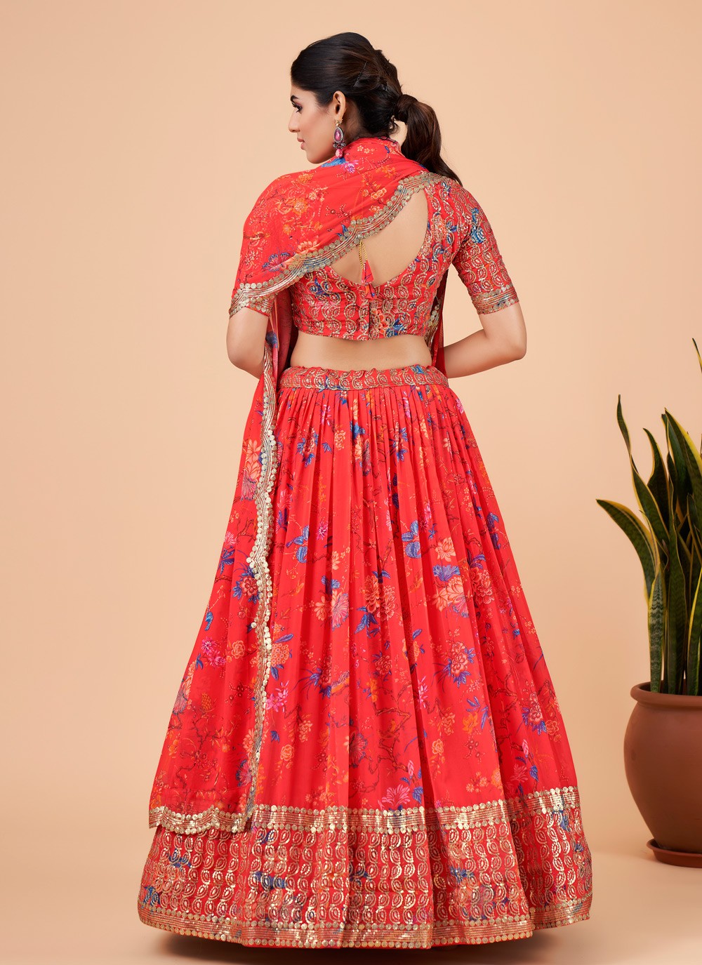 Embroidered Faux Georgette A - Line Lehenga - L0755