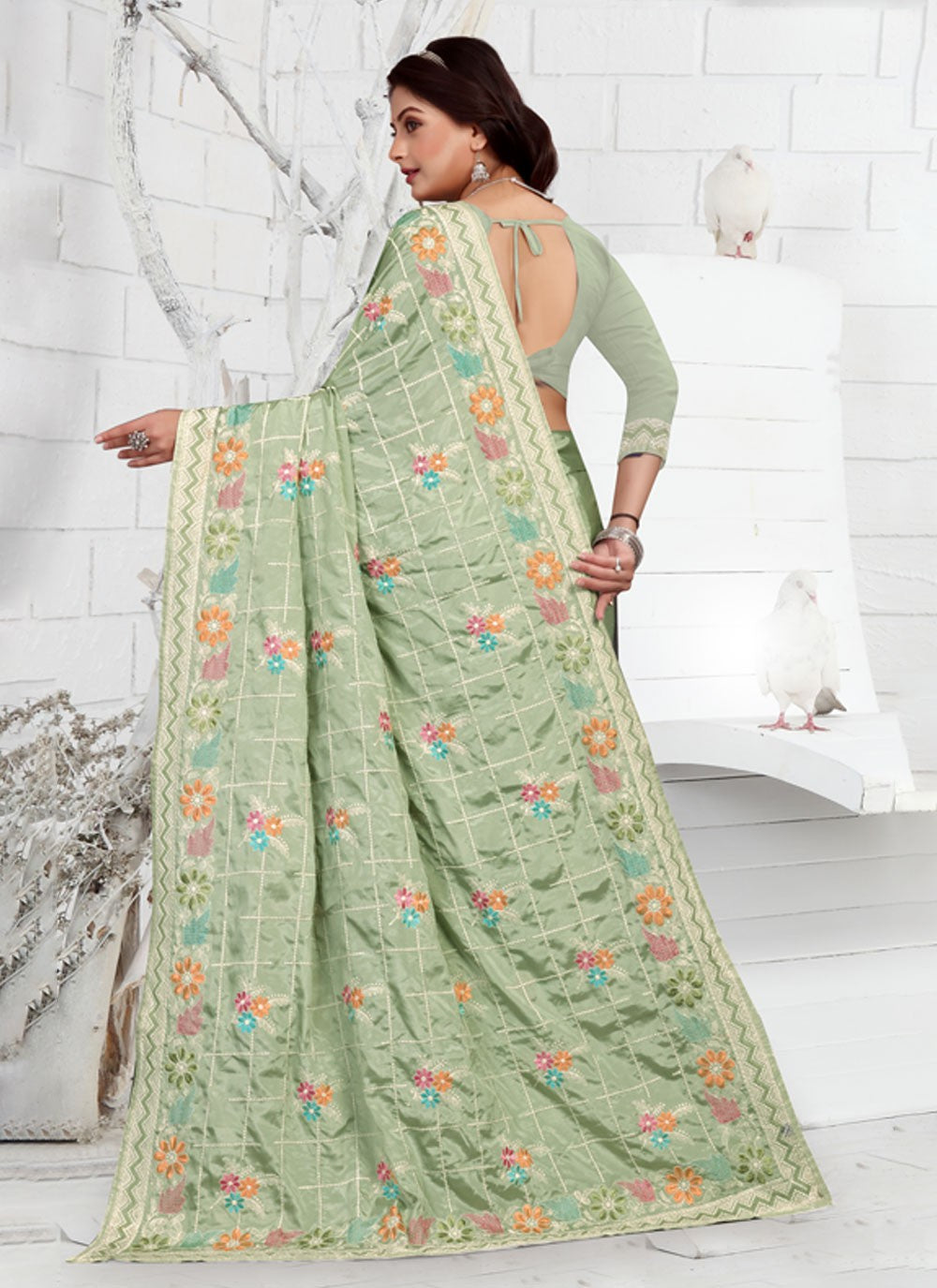 Classic Embroidered Faux Crepe Saree - S3733