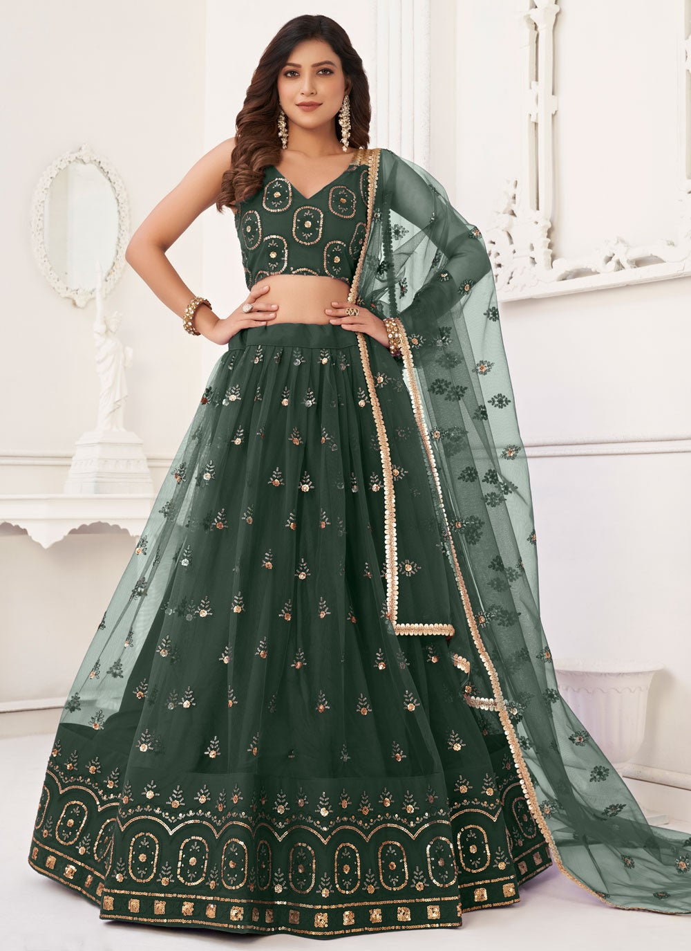 Embroidered Net A - Line Lehenga - L1589