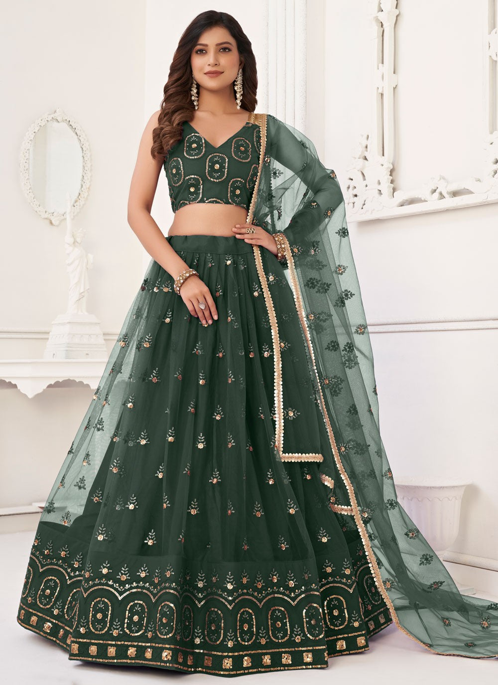 Embroidered Net A - Line Lehenga - L1589