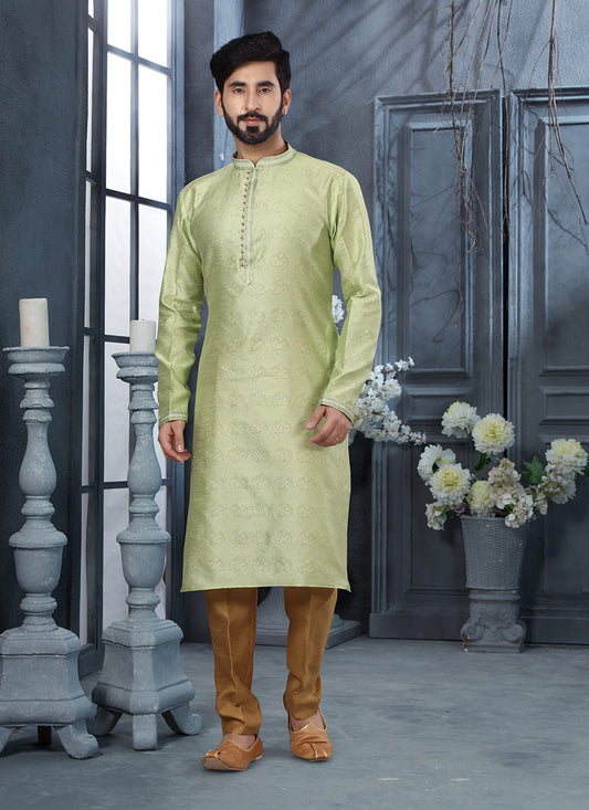 Thread Jacquard Green Kurta Pyjama - M3031