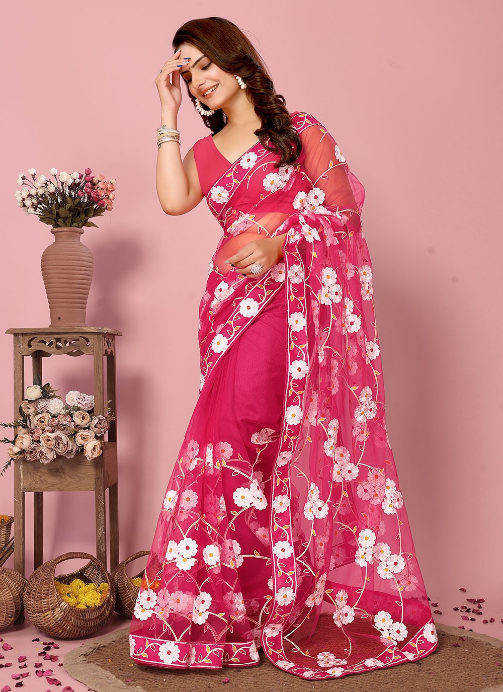 Classic Embroidered Net Saree - S6894