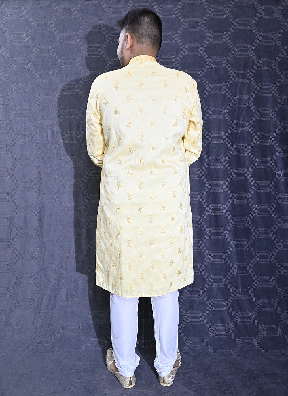 Embroidered Silk Yellow Kurta Pyjama - M6201