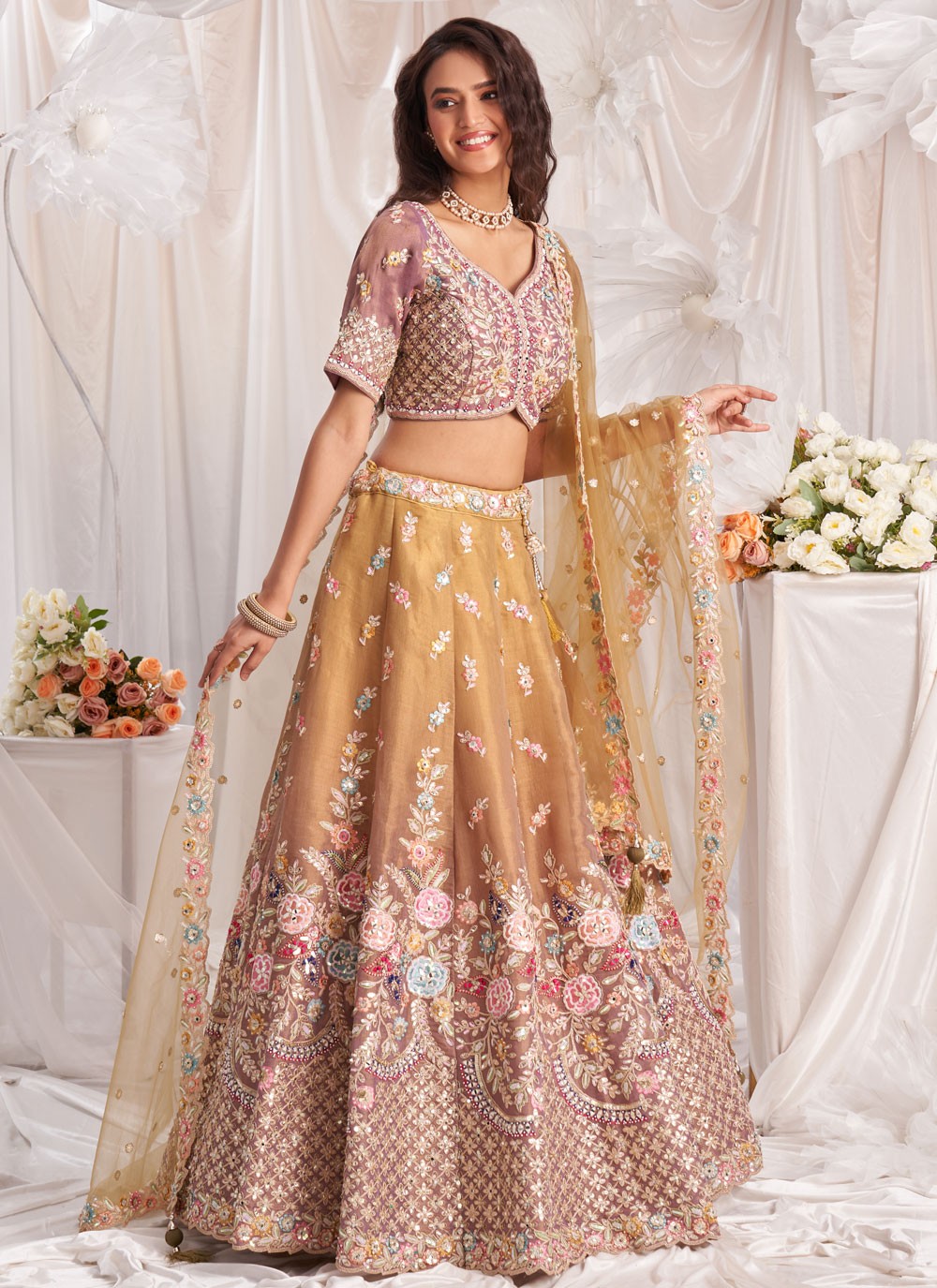 Embroidered Tissue A - Line Lehenga - L2700