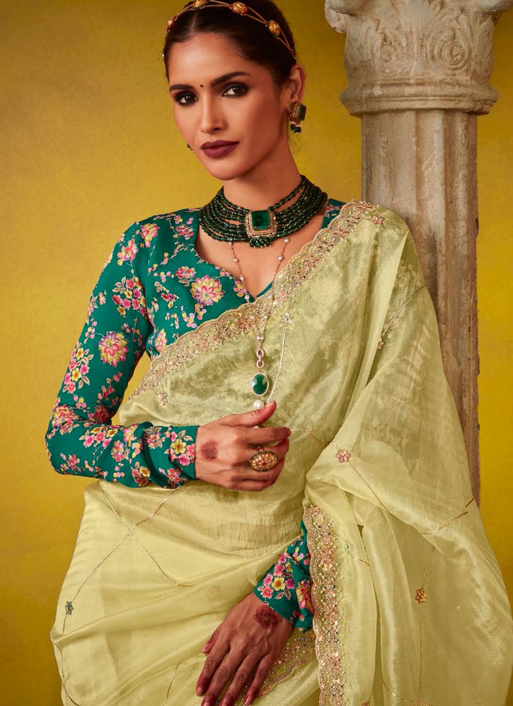 Cut Work, Embroidered, Stones, Zari Silk Saree - S12188