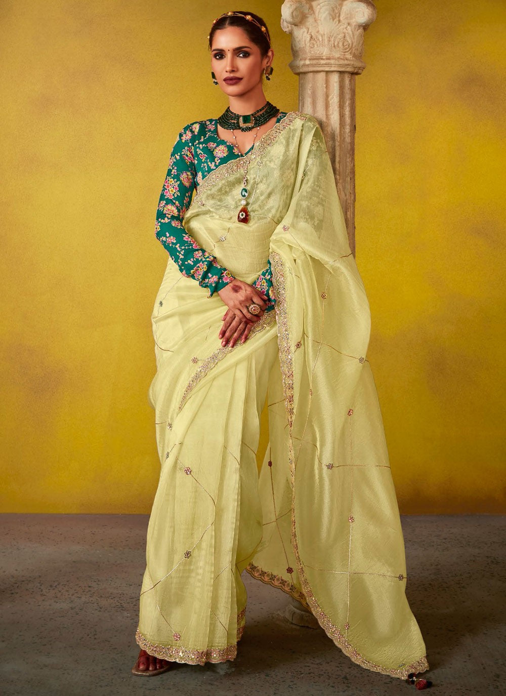 Cut Work, Embroidered, Stones, Zari Silk Saree - S12188