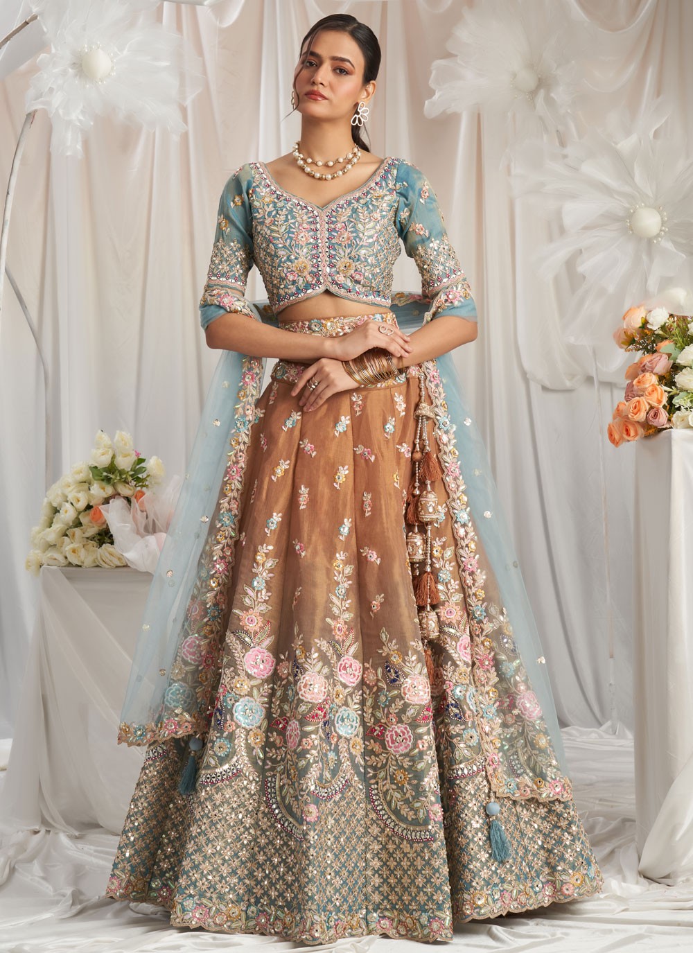 Embroidered Tissue A - Line Lehenga - L2700