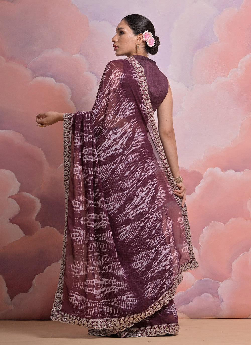 Traditional Border Work Georgette Saree - S4854