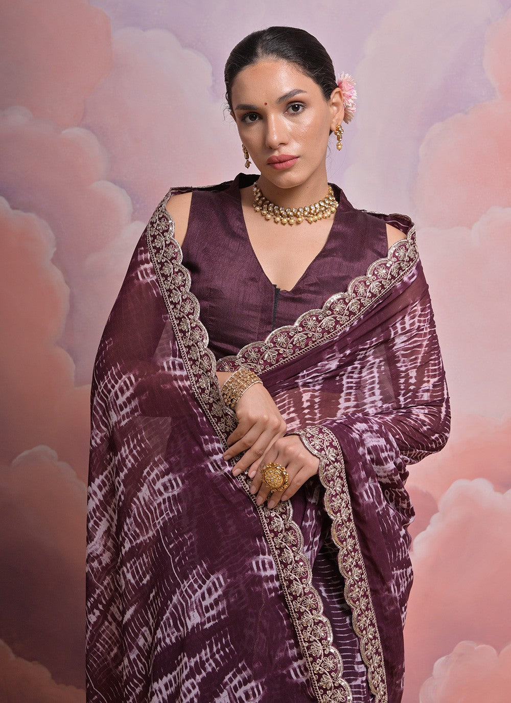 Traditional Border Work Georgette Saree - S4854