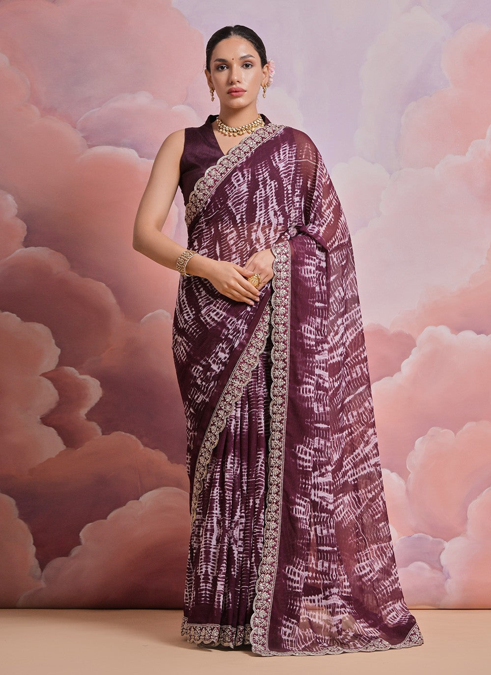 Traditional Border Work Georgette Saree - S4854