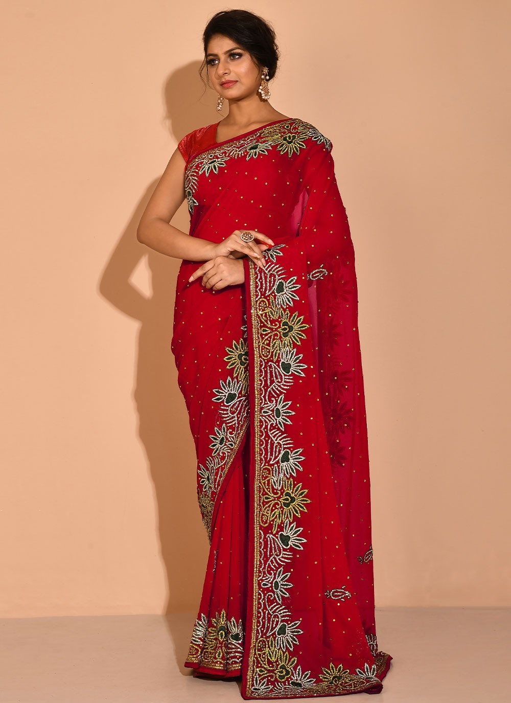 Trendy Embroidered Kanchipuram Silk Saree - S1707