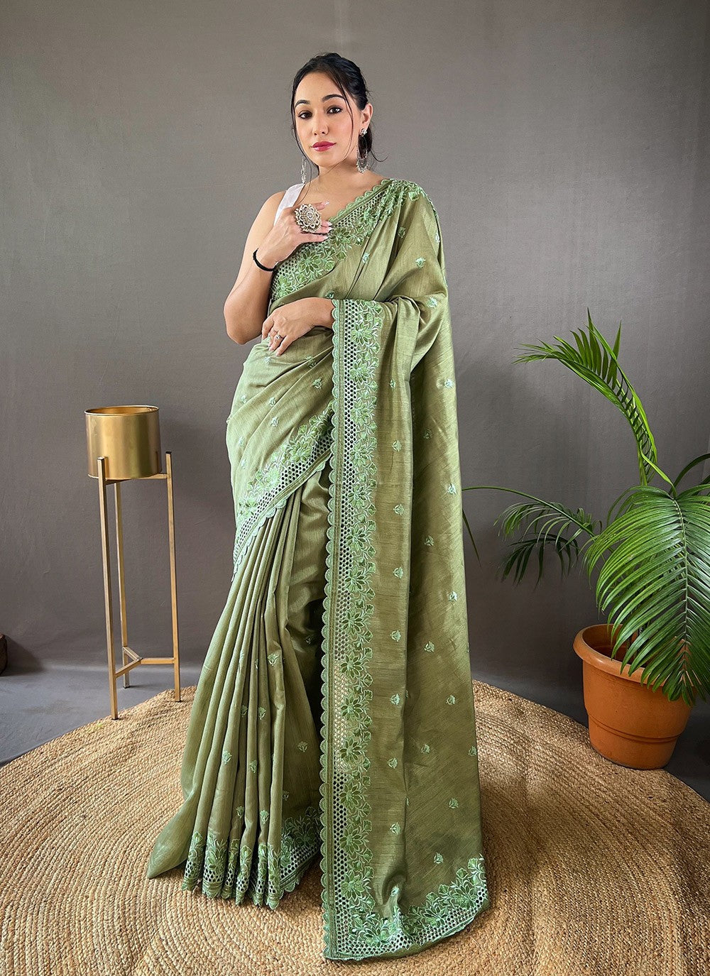 Traditional Embroidered Silk Saree - S4436