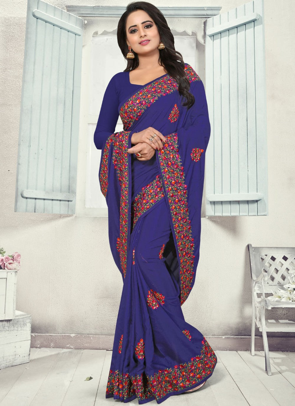 Traditional Embroidered Silk Saree - S0207