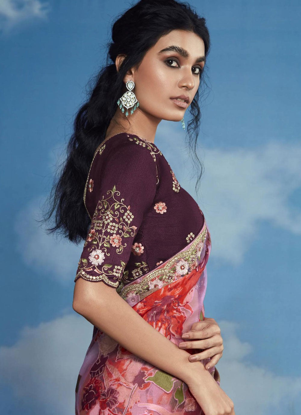 Classic Embroidered Brasso Saree - S8774