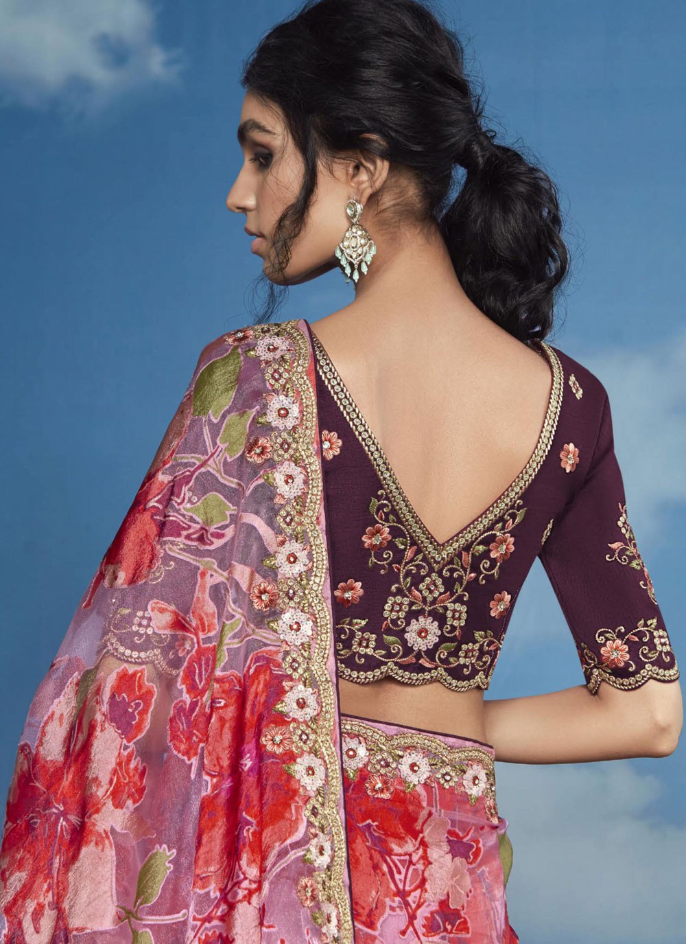 Classic Embroidered Brasso Saree - S8774