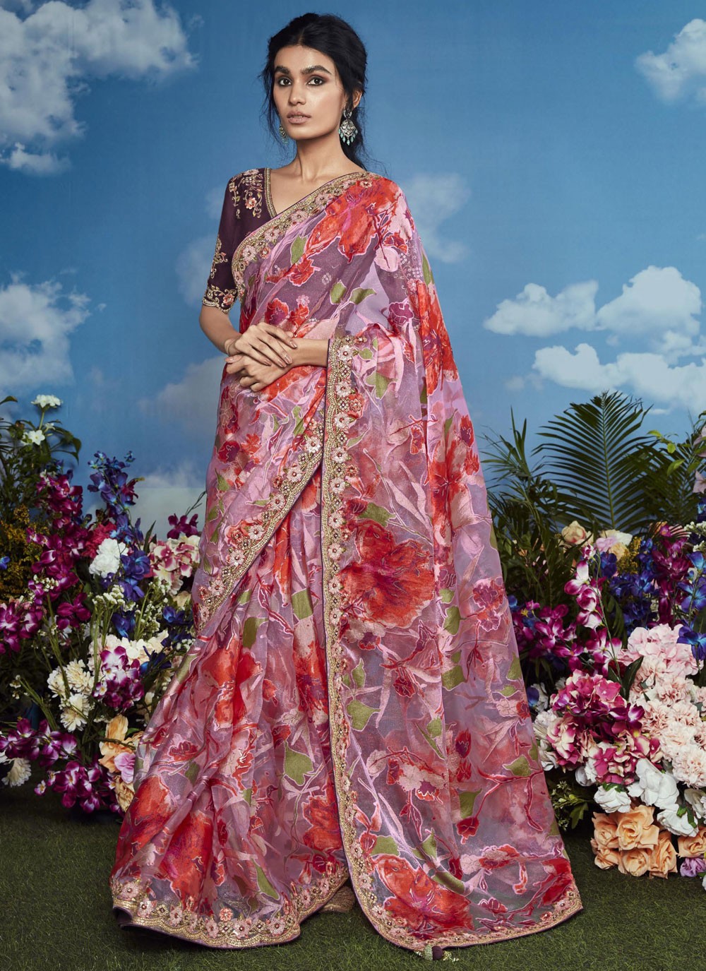 Classic Embroidered Brasso Saree - S8774