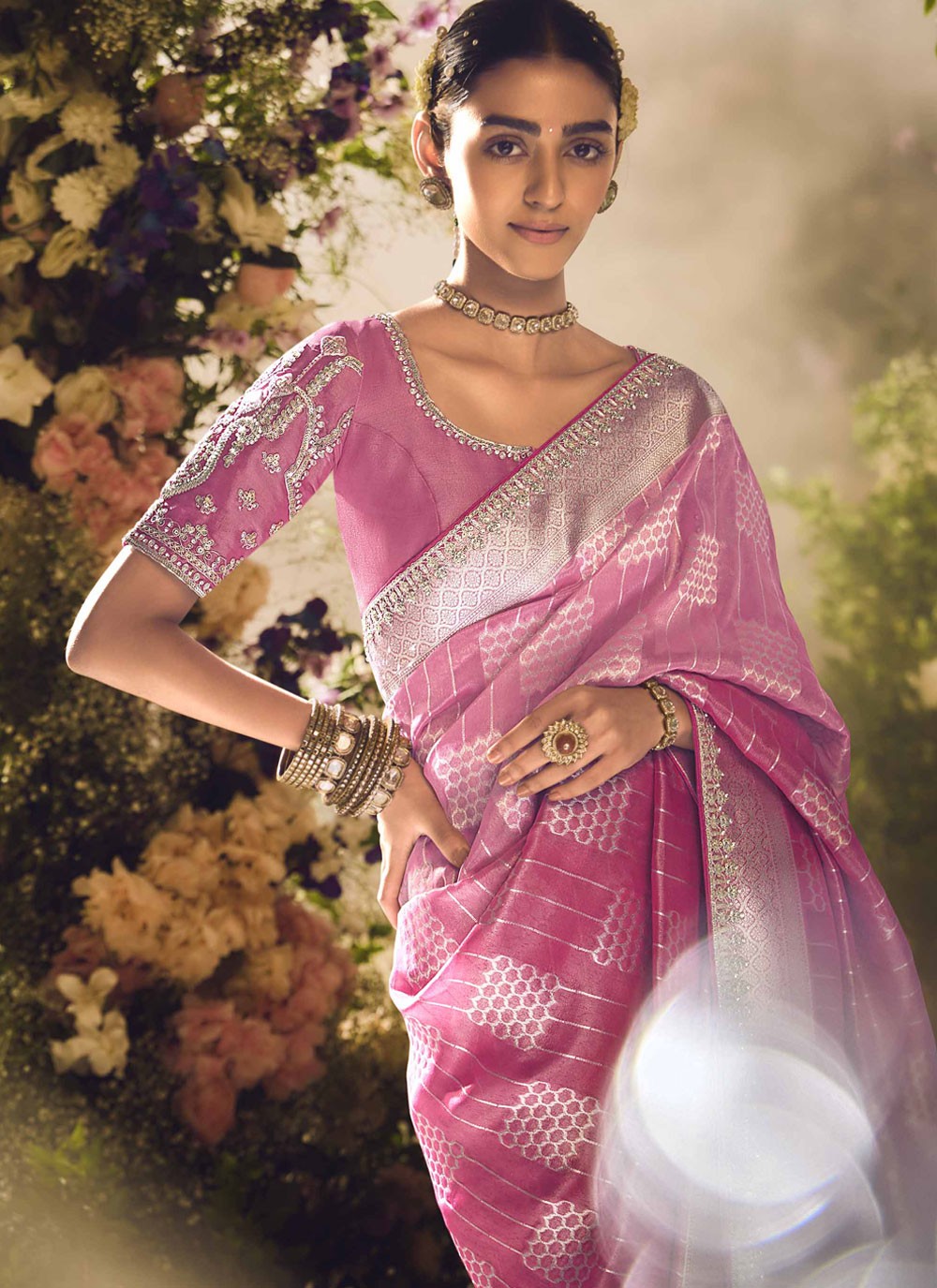 Classic Border Work Silk Purple Saree - S11268