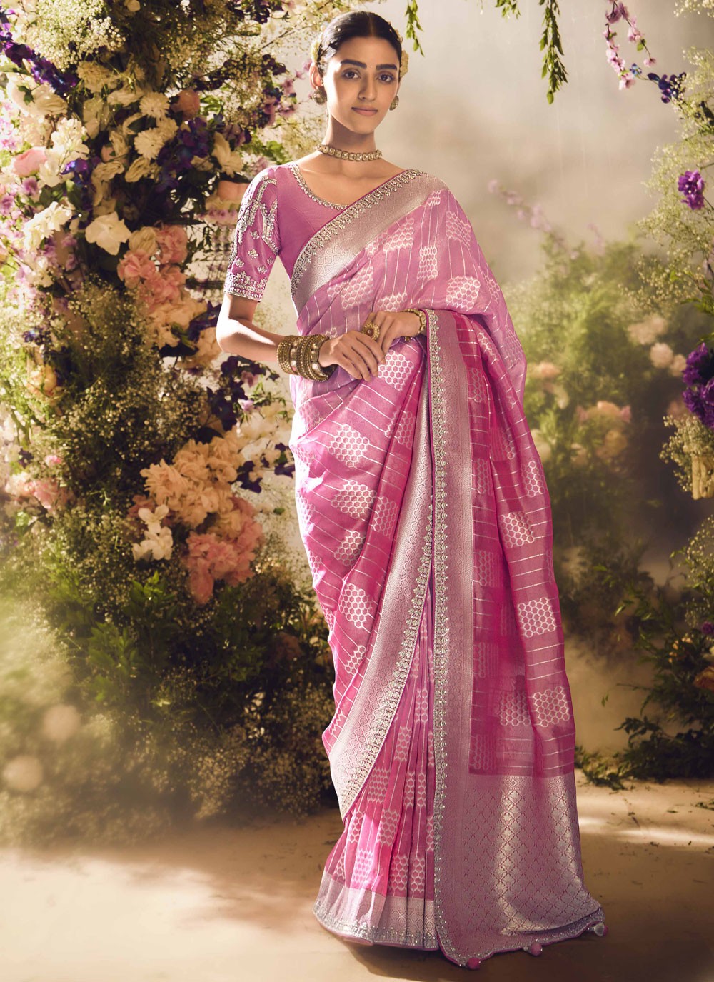 Classic Border Work Silk Purple Saree - S11268