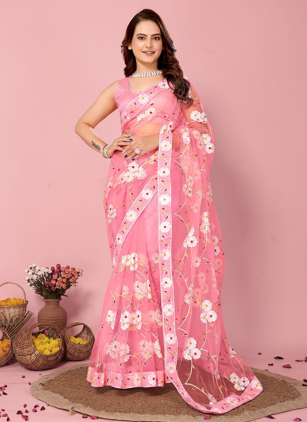 Classic Embroidered Net Saree - S6894