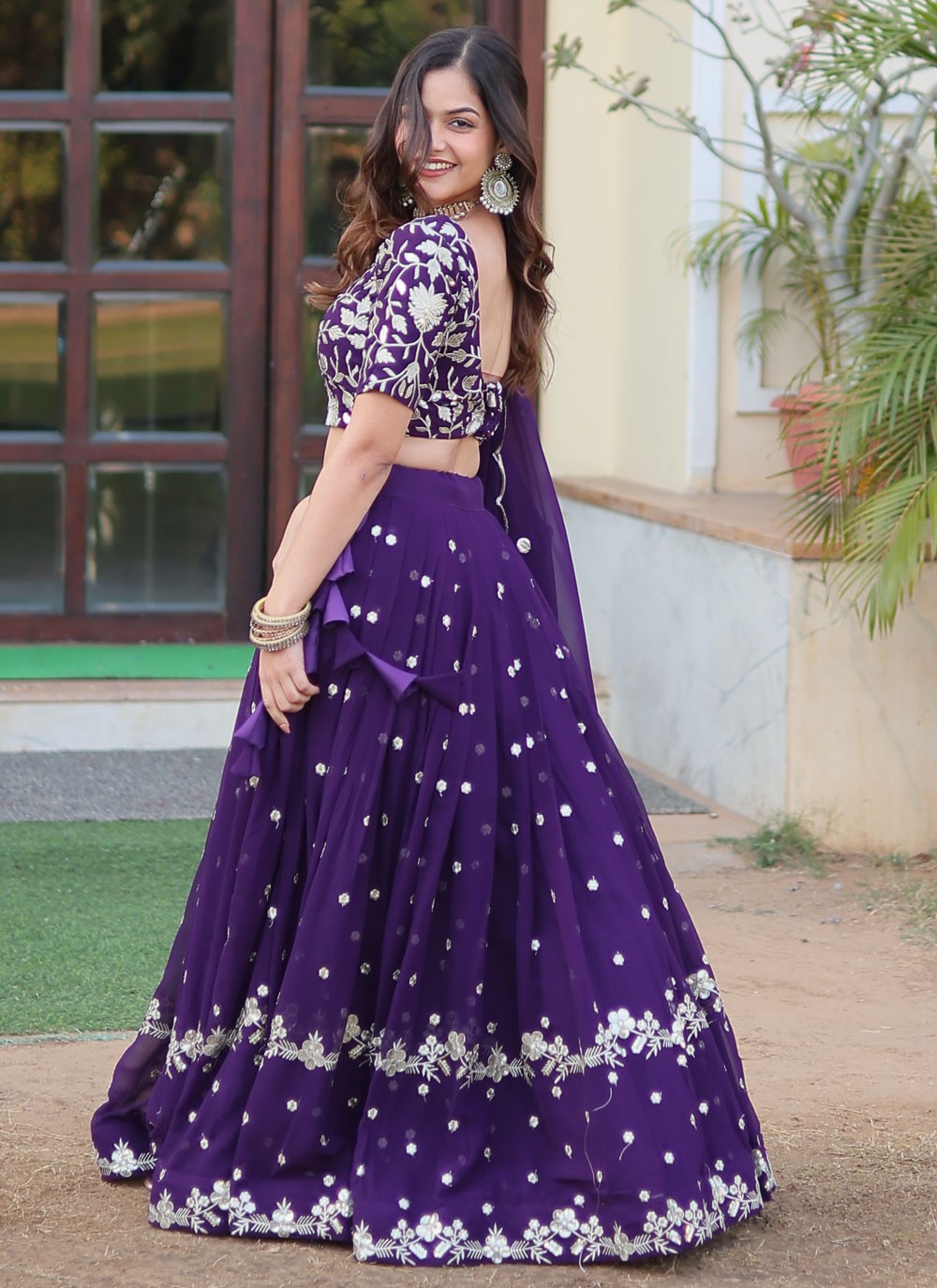 Embroidered Faux Georgette A - Line Lehenga - L1552