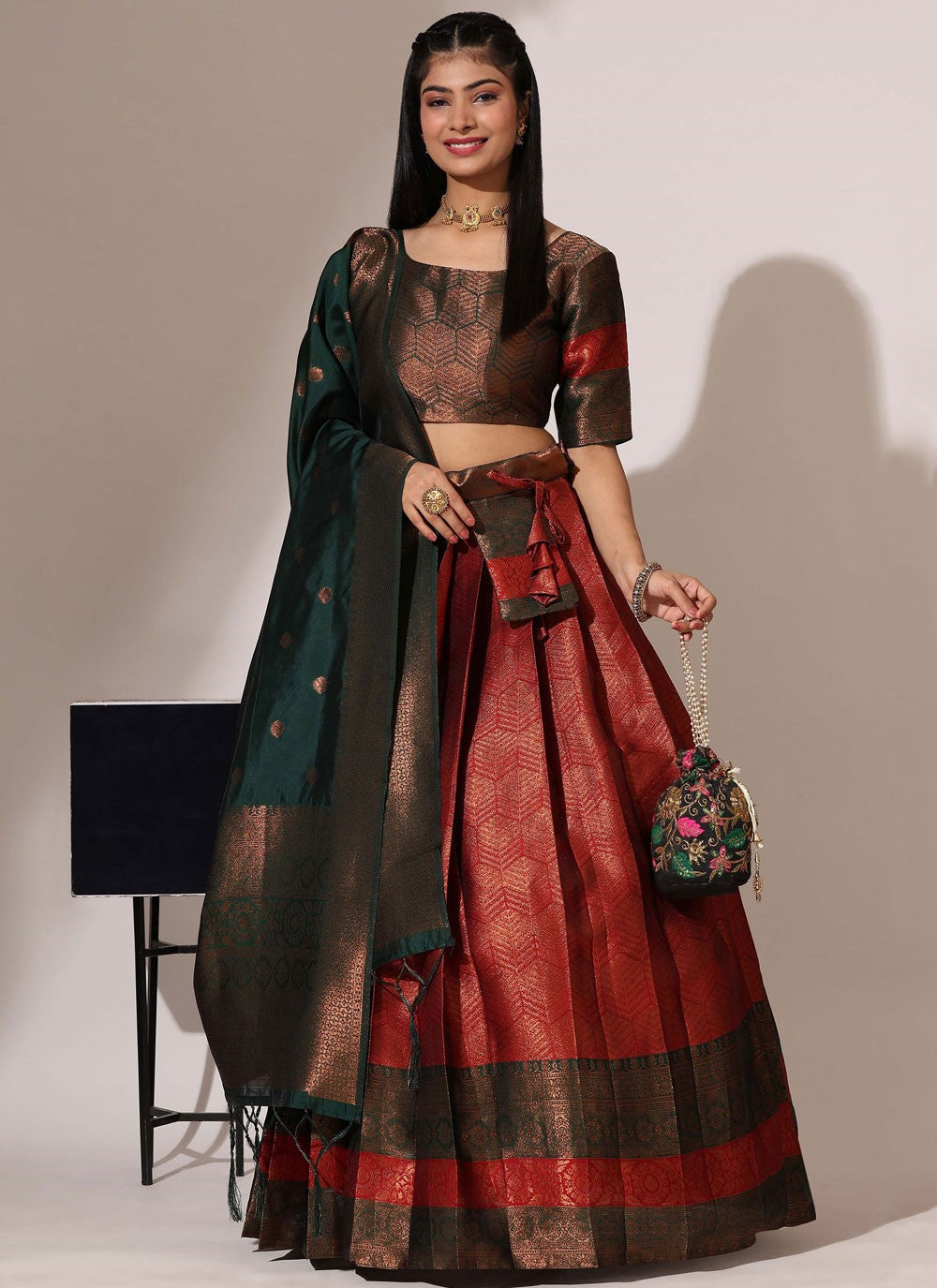 Woven Silk A - Line Lehenga - L2568