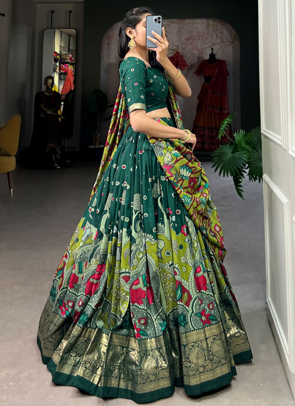 Border Work Tussar Silk A - Line Lehenga - L2319