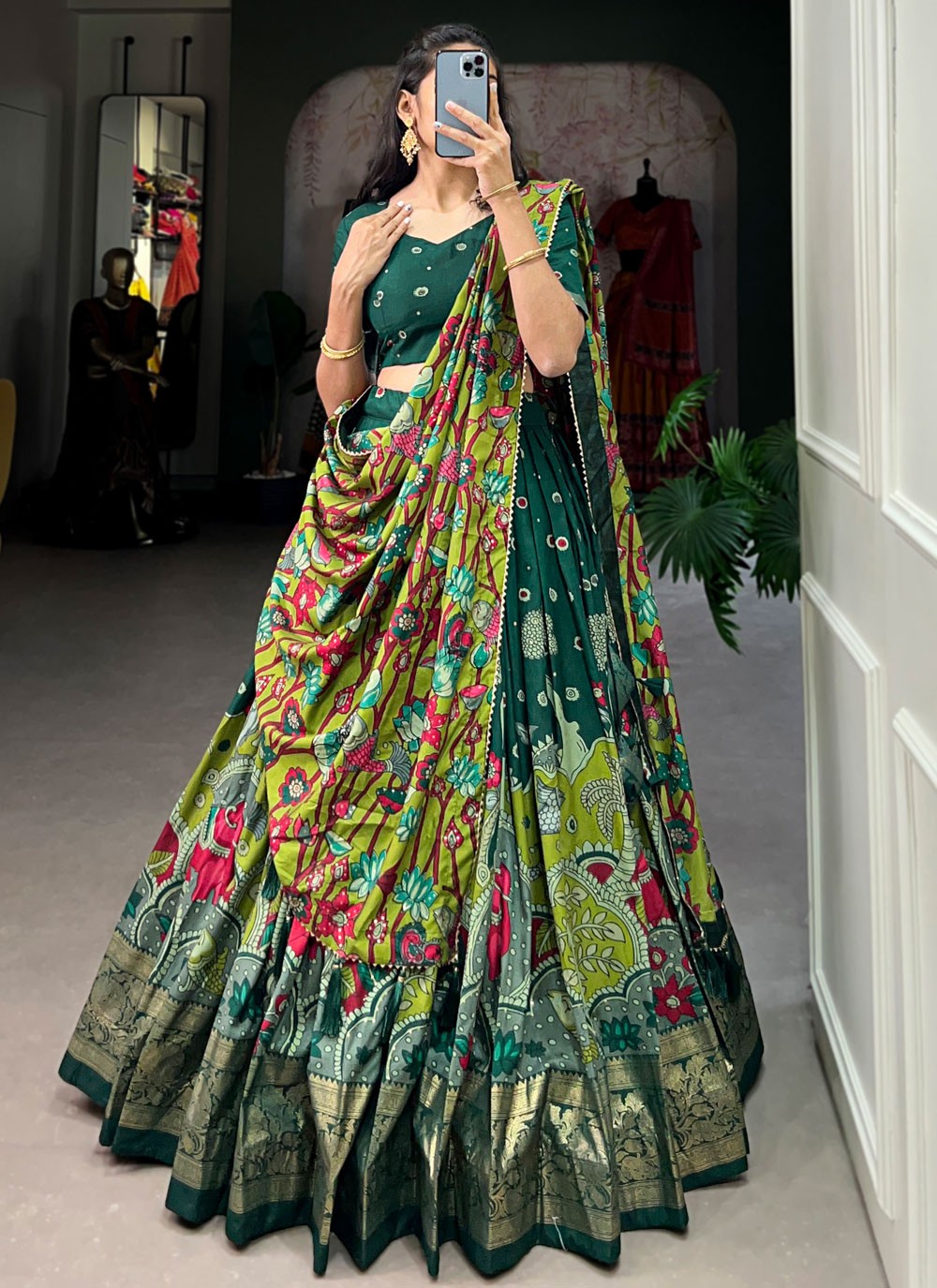 Border Work Tussar Silk A - Line Lehenga - L2319