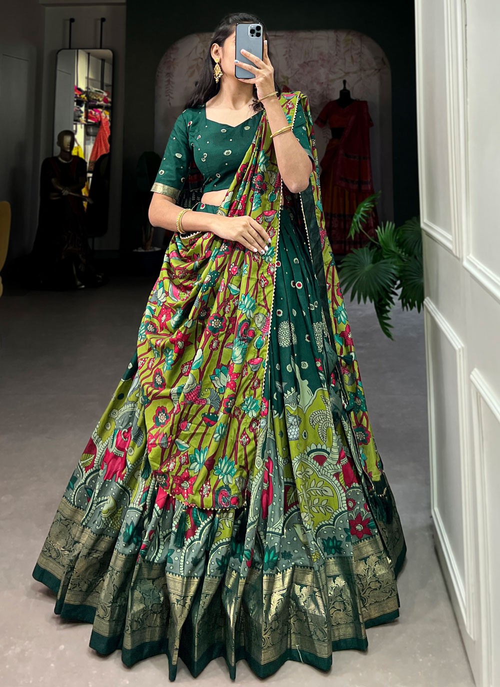 Border Work Tussar Silk A - Line Lehenga - L2319